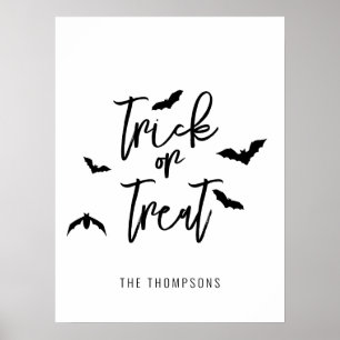 Trick Or Treat Zwarte Script Met Vleermuizen Hallo Poster