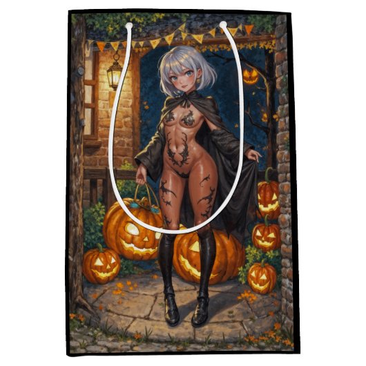 Trick or Treater, dappere Halloween kostuum meisje Medium Cadeauzakje (Voorkant)