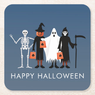 Trick or Treaters Halloween Vierkante Kartonnen Onderzetter
