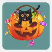 Trick-or-Treating Halloween Party Cat Vierkante Sticker (Voorkant)