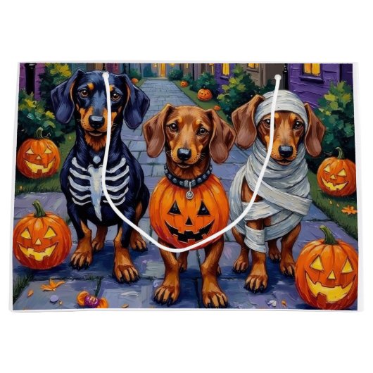 Trick-or-Treating honden tijdens Halloween Groot Cadeauzakje (Voorkant)