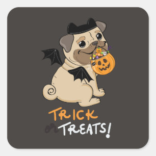 Trick or Treats Pug Kostuum Vierkante Sticker
