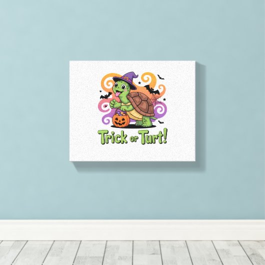 Trick or Turt Funny Turtle Halloween Canvas Afdruk (Insitu (Houten vloer))