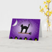 Trick ou traitement de chat noir ? Carte Halloween (Fleur jaune)