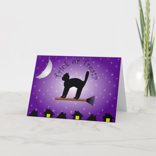 Trick ou traitement de chat noir ? Carte Halloween (Devant)