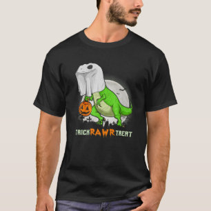 Trick Rawr Treat Ghost T Rex Holding Jackolantern T-shirt