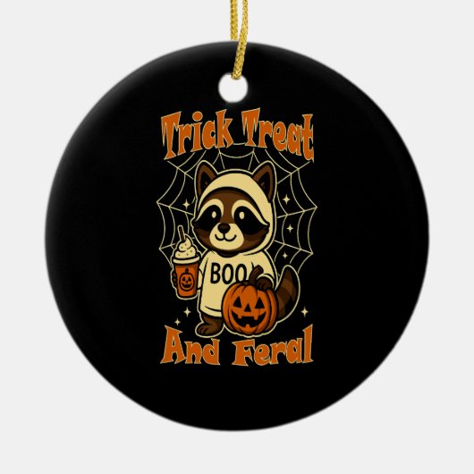 Trick Treat and Feral Cute Halloween Keramisch Ornament (Voorkant)
