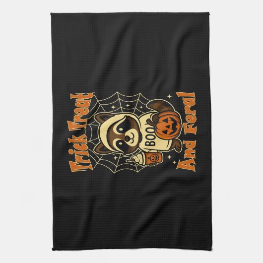 Trick Treat and Feral Cute Halloween Theedoek (Verticaal)