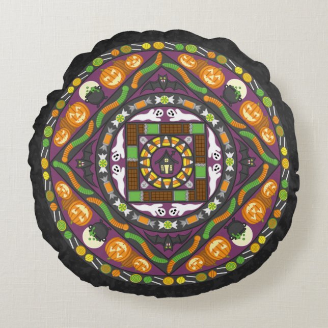 Tricks et friandises mandala coussin rond (Devant)