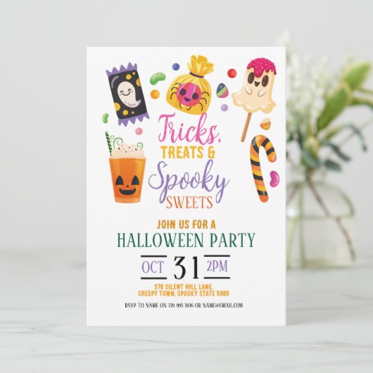 Tricks Traite Halloween Sweets Invitations Party (Debout devant)