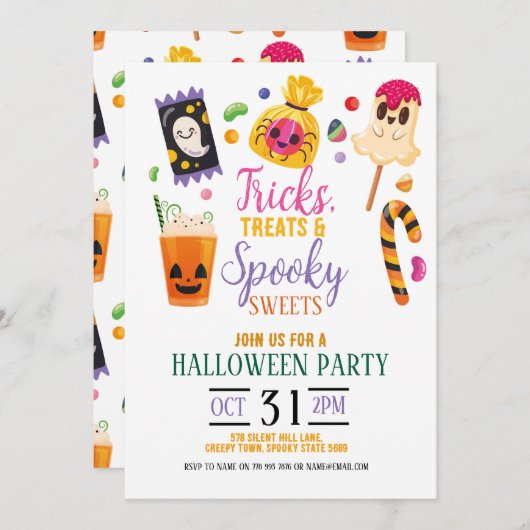 Tricks Traite Halloween Sweets Invitations Party (Devant / Derrière)