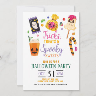 Tricks Traite Halloween Sweets Invitations Party