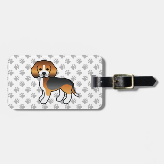 Tricolor Beagle Cute Cartoon Dog & Text Bagagelabel (Voorkant horizontaal)