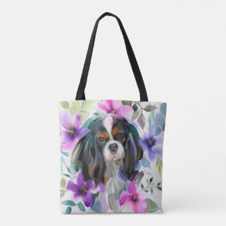 Tricolor cavalier dog art canvas tas