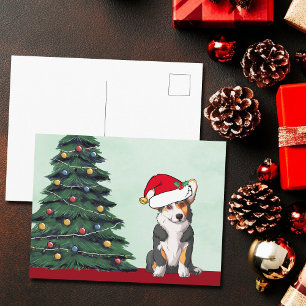 Tricolor Corgi-kerstboom Dog Santa Hat Cute Feestdagenkaart
