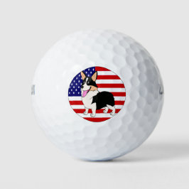 Tricolor Corgi met Amerikaanse vlag Golfballen