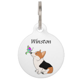 Tricolor Corgi met Butterfly Pet ID Tag Huisdierpenning