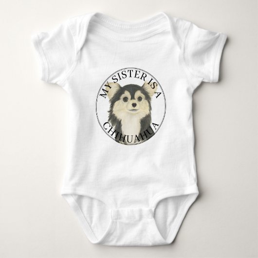 Tricolor Long Haired Chihuahua Big Sister Romper (Voorkant)