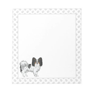 Tricolor Papillon Cute Cartoon Dog met grijze pote Notitieblok
