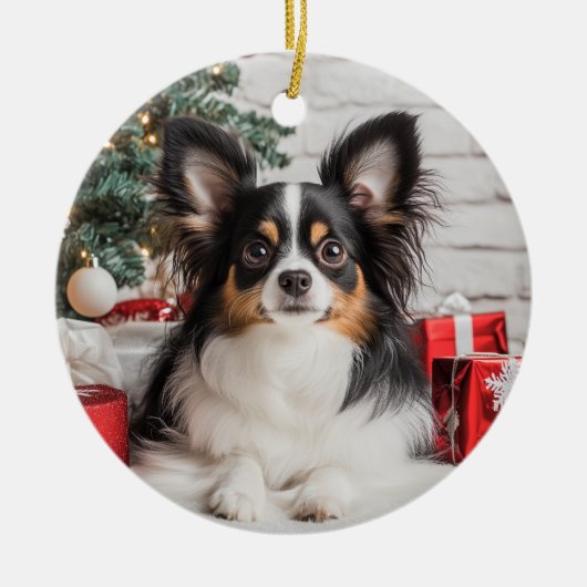 Tricolor Papillon Kerstmis Keramisch Ornament (Voorkant)