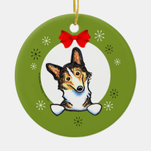 Tricolor Pembroke Welsh Corgi Kerstmis Classic Keramisch Ornament