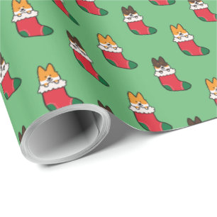 Tricolor + Red Corgi Stocking Mini Wrapping Paper Cadeaupapier