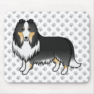 Tricolor Rough Collie Cute Cartoon Dog & Paws Muismat