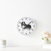 Tricolor Rough Collie Cute Cartoon Dog Ronde Klok (Huis)