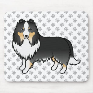 Tricolor Shetland Sheepdog Cartoon Dog & Paws Muismat