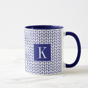 Tricot à rayures bleues Mug combiné Navy + Initial