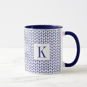 Tricot à rayures bleues Tasse Navy Combo + Initial