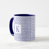 Tricot à rayures bleues Tasse Navy Combo + Initial (Devant gauche)