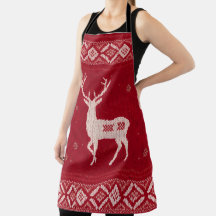 Tricot norvégien rouge avec cerf, tablier