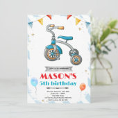 Tricycle birthday party invitation kaart (Staand voorkant)