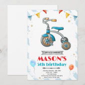 Tricycle birthday party invitation kaart (Voorkant / Achterkant)