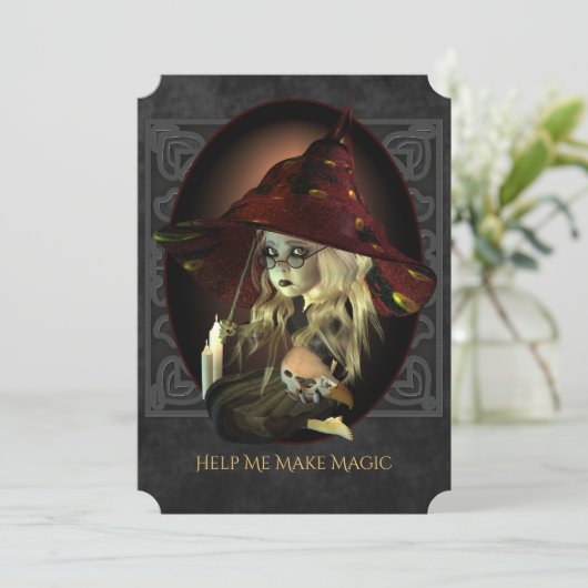 Trieste heks Halloween Party Uitnodiging (Staand voorkant)