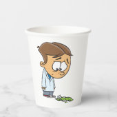 Trieste Jongen Wetenschapper met Gebroken Experime Papieren Bekers (Voorkant)