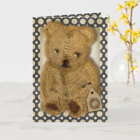 Trieste oude teddybeer groet Kaarten (Gele Bloem)