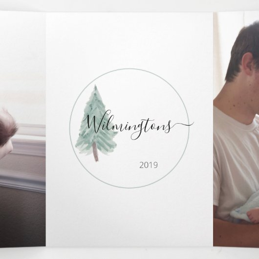 Trifold 4 Foto Evergreen Tree Waterverf Kaart (Binnenkant midden)