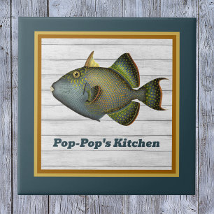 Triggerfish in Deep Blauwgroen Gold en Sinaasappel Tegeltje