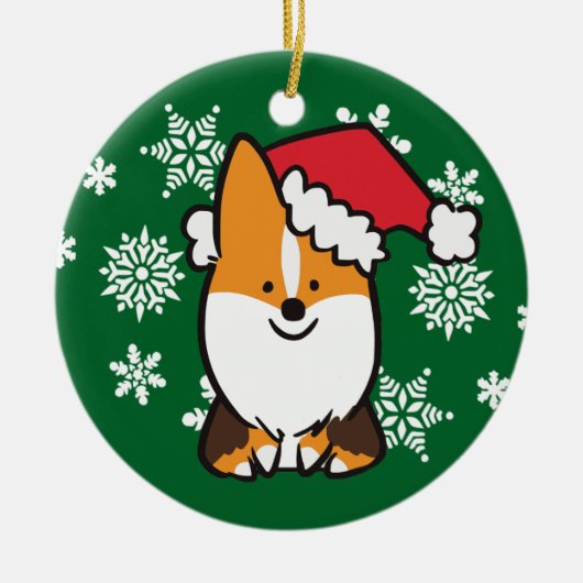 Trikleuren Santa Hat Corgi Ornament | CorgiDingen (Voorkant)