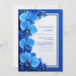 Trillend Azuurblauw Botanische Orchidee Huwelijk Kaart