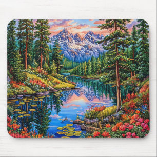 Trillend berglandschap met reflectie muismat