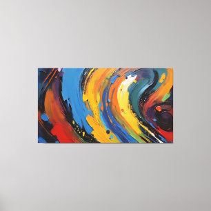 Trillend Blauw Geel Abstract Olieverfschilderij We Canvas Afdruk