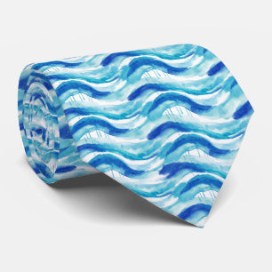 Trillend Kustblauw en Indigo Waterverf Oceaan Stropdas
