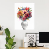 Trillend Mixed Media Lelietjesboeket in Vaas Art P Poster (Thuiskantoor)