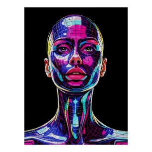 Trillend mozaïekportret van een moderne vrouw perfect poster