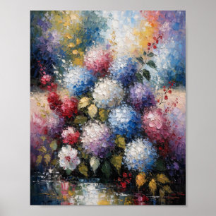Trillend Zomer Hydrangea Boeket Zware Impasto Olie Poster