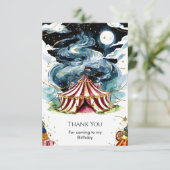 Trillende aangepaste circus verjaardag bedankkaart (Staand voorkant)