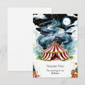 Trillende aangepaste circus verjaardag bedankkaart (Voorkant / Achterkant)